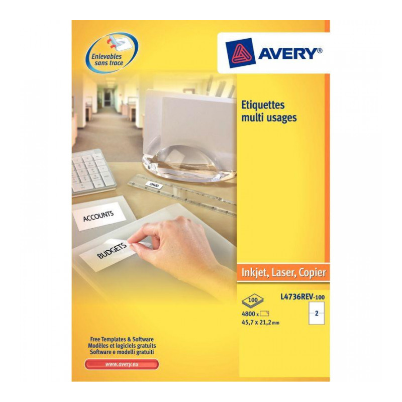 ÉTIQUETTES ENLEVABLE LA 35,6x16,9 BTE 25 FLES 2000 ETIQ. AVERY L4732REV-25