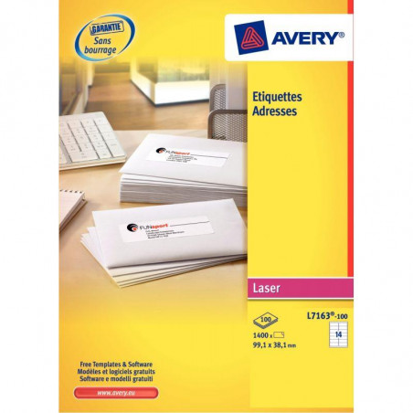 ETIQUETTES LASER FT 63,5 X 72 BLANC BTE1200AVERY L7164-100