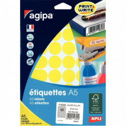 ÉTIQUETTES RONDE D 24MM JAUNE POCH. 400  AGIPA 114324 114324