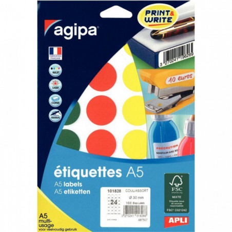 ÉTIQUETTES RONDES DIAM. 30MM ASSORTIS ETUI A5 168 101828