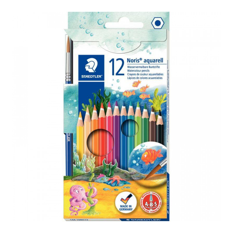 ETUI DE 12 CRAYONS DE COULEUR NORIS CLUB AQUARELL ASSORTIES + 1 PINCEAU GRATUIT