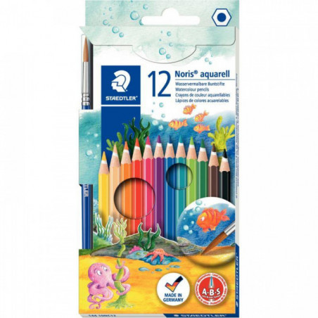 ETUI DE 12 CRAYONS DE COULEUR NORIS CLUB AQUARELL ASSORTIES + 1 PINCEAU GRATUIT