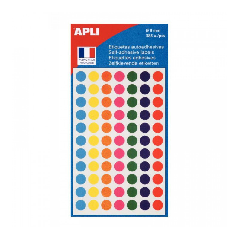 ETUI DE 385 DISQUES ADHÉSIFS DIAM. 8 MM COLORIS ASSORTIS