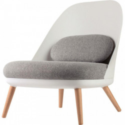 FAUTEUIL COCOON BLANC/GRIS ESPACE PAUSE & DÉTENTE struct.pann.contreplaqué et polypropylène tissu polyester piét.hêtre massif ve