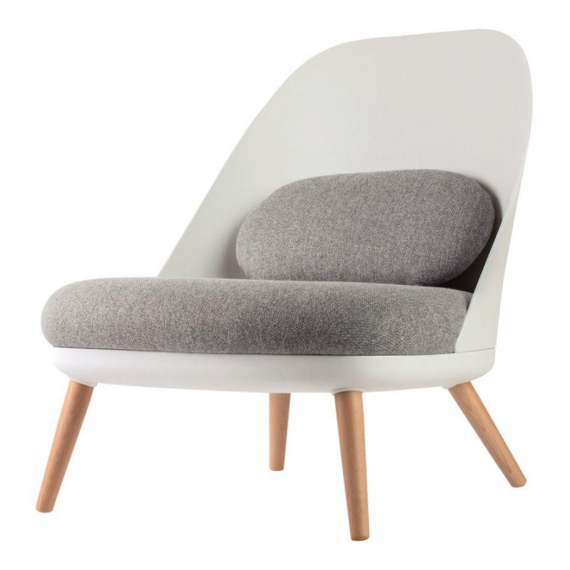 FAUTEUIL COCOON BLANC/GRIS ESPACE PAUSE & DÉTENTE struct.pann.contreplaqué et polypropylène tissu polyester piét.hêtre massif ve