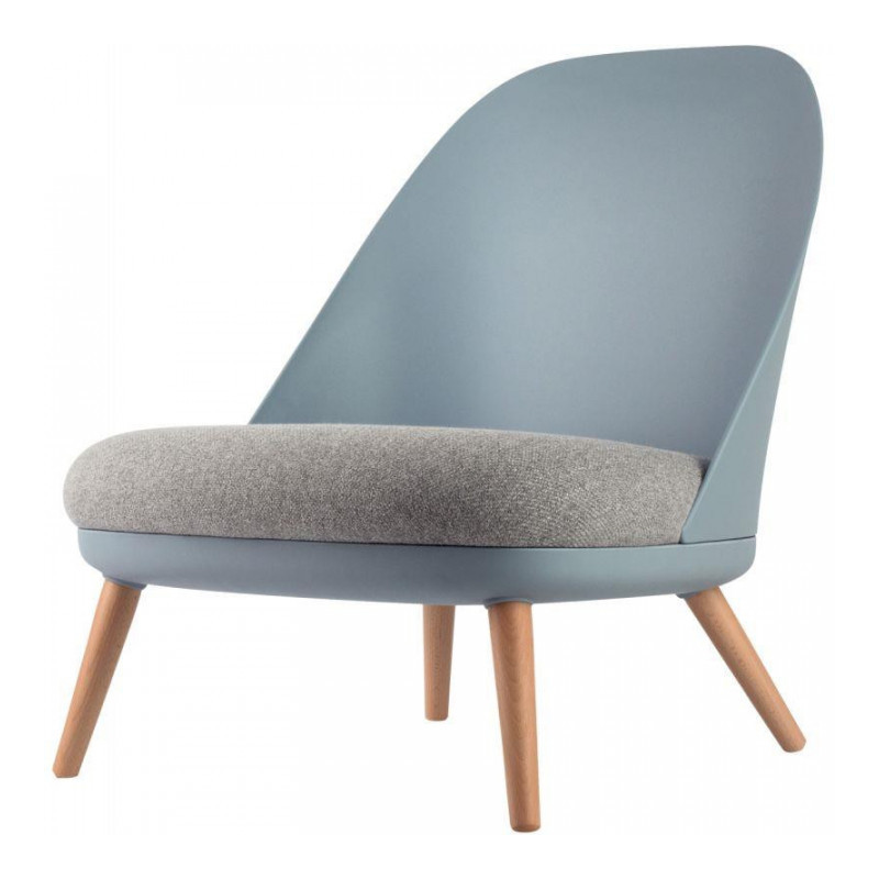 FAUTEUIL COCOON BLEU/GRIS ESPACE PAUSE & DÉTENTE struct.pann.contreplaqué et polypropylène tissu polyester piét.hêtre massif ver