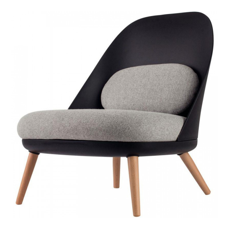 FAUTEUIL COCOON NOIR/GRIS ESPACE PAUSE & DÉTENTE struct.pann.contreplaqué et polypropylène tissu polyester piét.hêtre massif ver