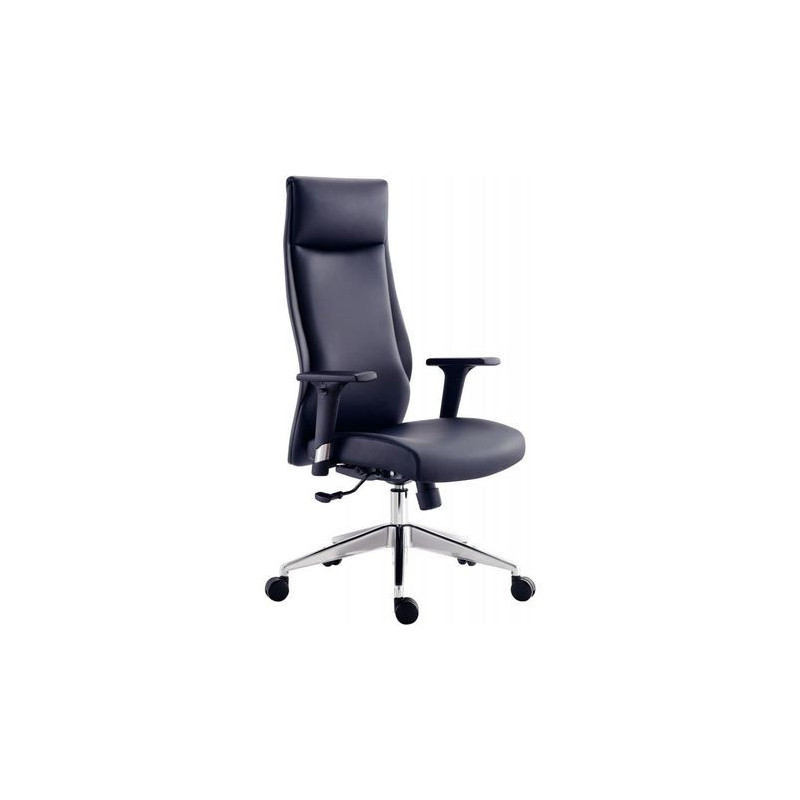 FAUTEUIL DIRECTION GRISON NOIR synch. 4 positions Piètement en aluminium poli Revêtement en simili cuir NOIR NORME NF ACCOUDOIRS