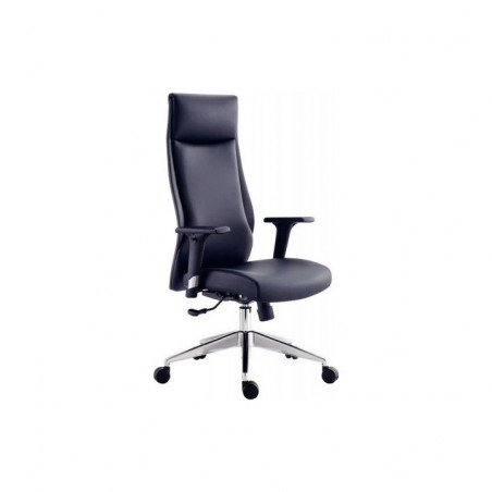 FAUTEUIL DIRECTION GRISON NOIR synch. 4 positions Piètement en aluminium poli Revêtement en simili cuir NOIR NORME NF ACCOUDOIRS