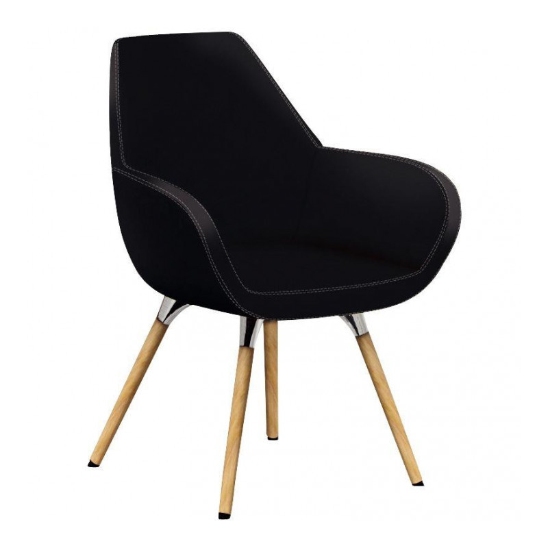 FAUTEUIL TOPLINE SIMILI CUIR NOIR  piét.bois hêtre naturel non feu GAR. 5 ANS