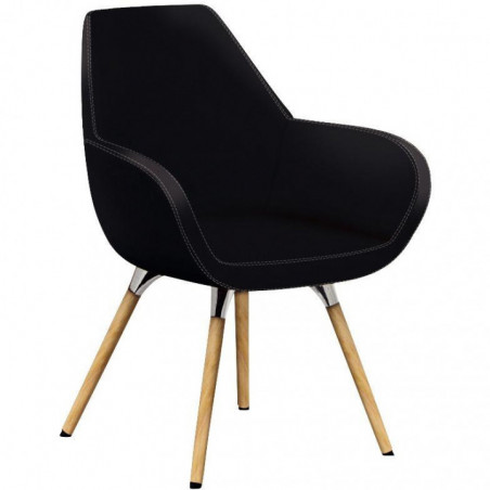 FAUTEUIL TOPLINE SIMILI CUIR NOIR  piét.bois hêtre naturel non feu GAR. 5 ANS