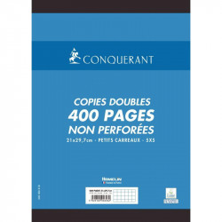 FEUILLE COPIE DOUBLE A4 5X5 70G BLANC  *PQT100* (400PAGES) 21X29,7 PERFOREES REF606 100104884 CONQUERANT FAB France ECOLABEL PEF