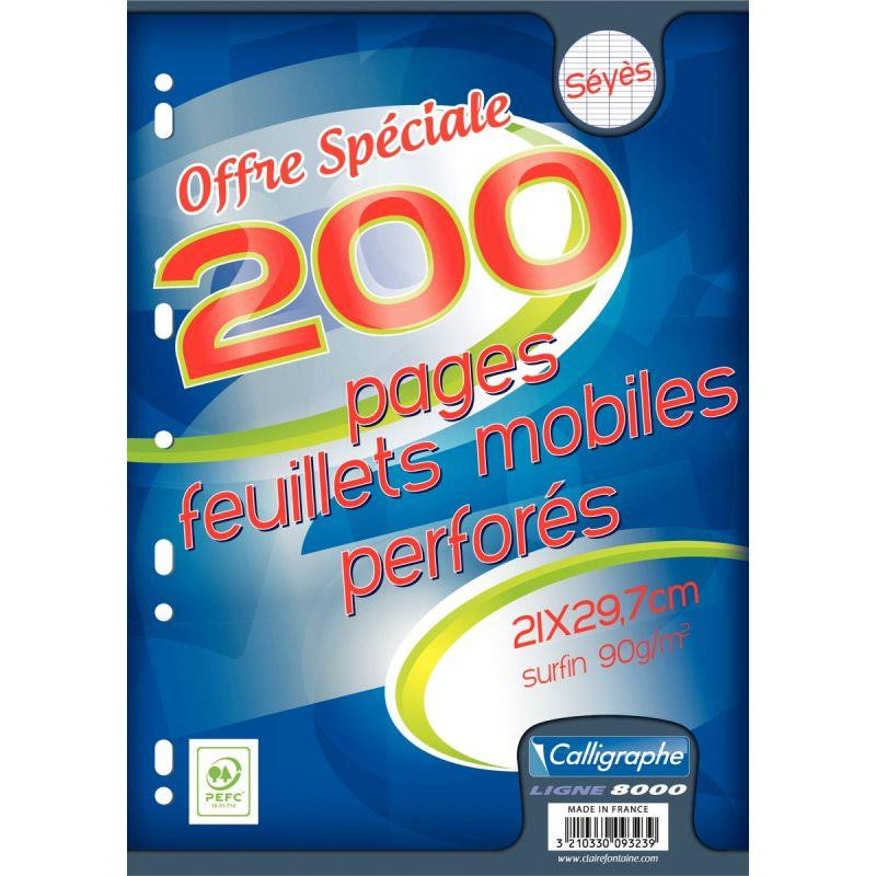 FEUILLE COPIE MOBILE A4 SEYES 90G BLANC *PQ100*  (200PAGES) 21X297 PERFOREES FAB France PEFC ECOLABEL CLAIREFONTAINE