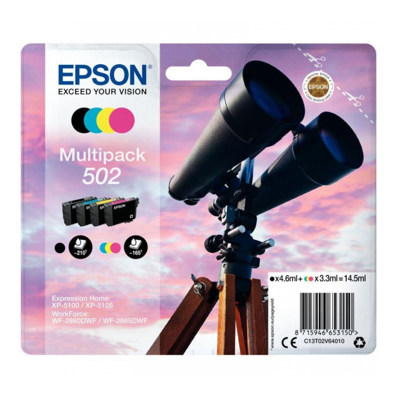 LOT DE 4 CARTOUCHES JET D'ENCRE À LA  MARQUE EPSON T02V640 NOIR CYAN MAGENTA JAU