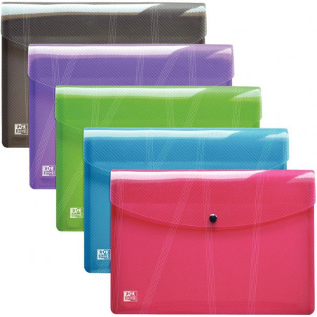 LOT DE 5 ENVELOPPES EXTENSIBLES EN POLYPROPYLÈNE FORMAT A4 COLORIS ASSORTIS