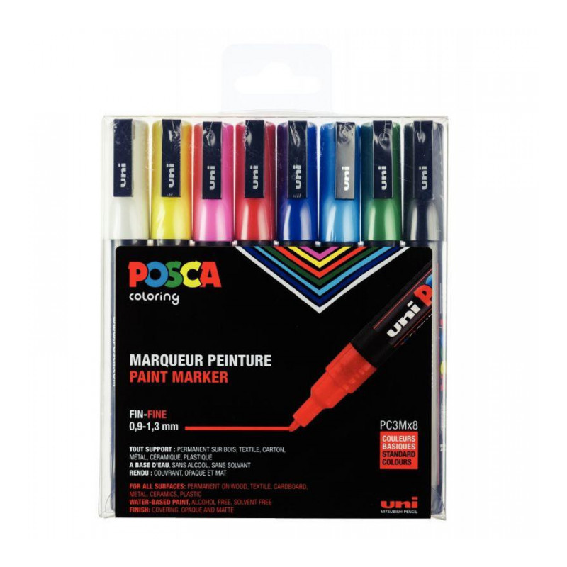 MARQUEURS ASS  FEUTRES POSCA OGIVE BOITE DE 8 ASSORTIS