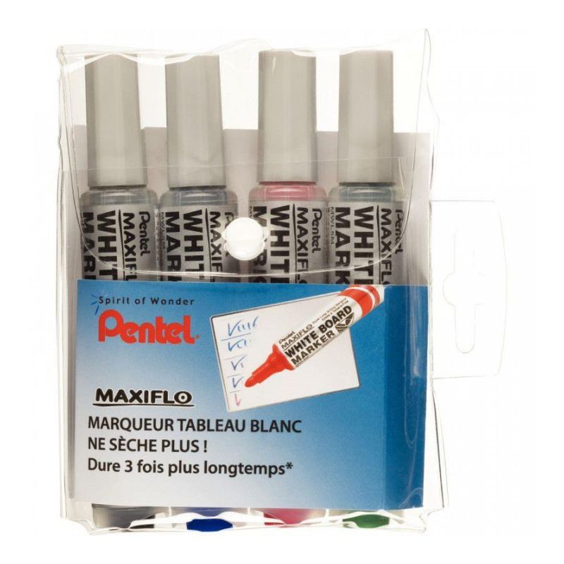 MARQUEURS ASSORTI EFFAÇABLE POUR TABLEAUX BLANCS MAXIFLO PTE OGIVE POCHETTE DE 4