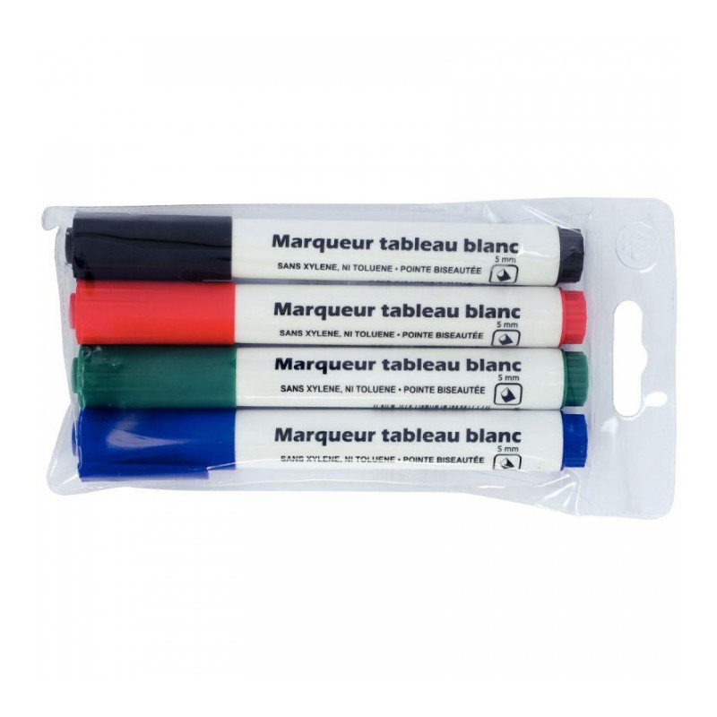 MARQUEURS ASSORTIS BLISTE x4 POUR TABLEAU BLANC POINTE BISEAUTÉE 5MM