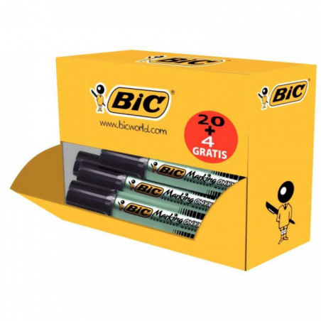 MARQUEURS NOIRS **PACK20+4 OFFERTS**  BIC ONYX MARKING 1481 POINTE BISEAUTÉE  CORPS METAL 3.7 A 5.2 MM