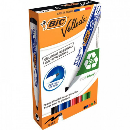 MARQUEURS TABLEAU BLANC *ETUI4* BIC VELLEDA ECOLUTION  51% RECYCLE 1701 ASS