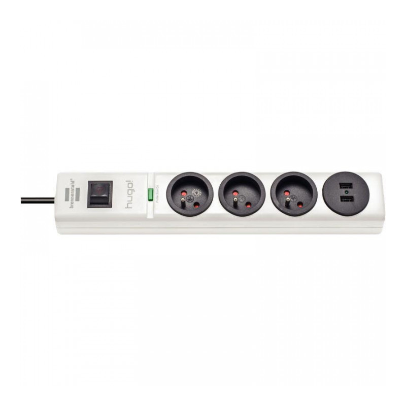 MULTIPRISE PARAFOUDRE HUGO 3 PRISES+ 2 USB 2M BLANC