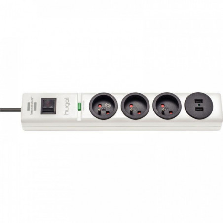 MULTIPRISE PARAFOUDRE HUGO 3 PRISES+ 2 USB 2M BLANC