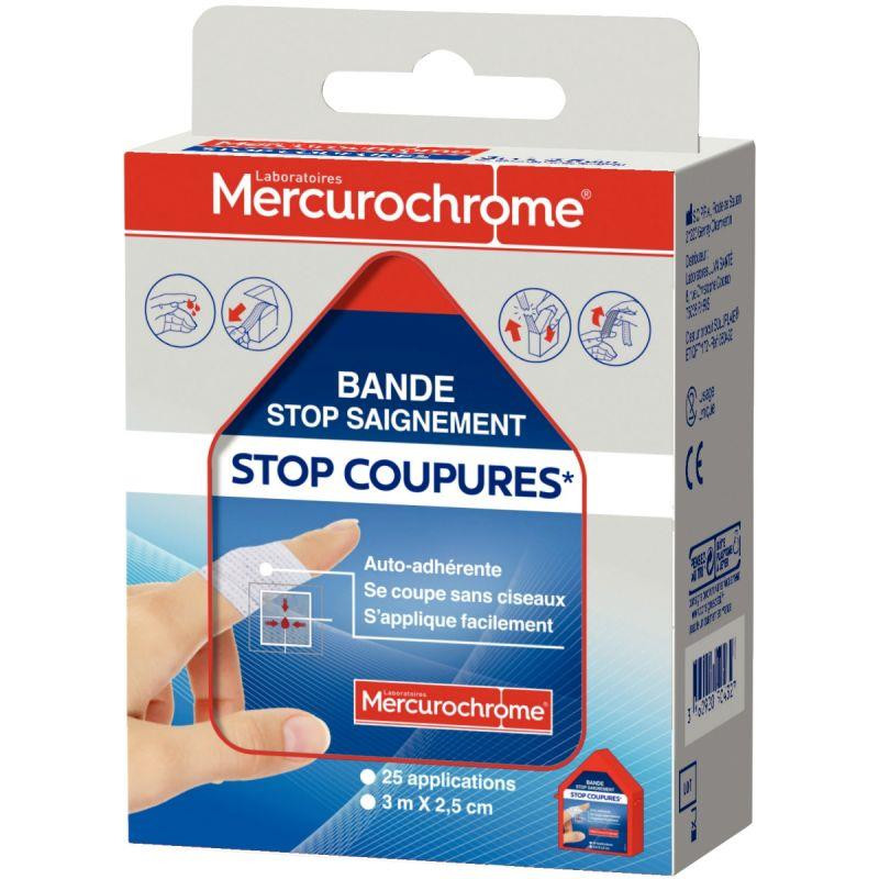 PANSEMENT BANDE STOP COUPURES 3MX2,5CM BTE 25 APPLICATIONS MERCUROCHROME