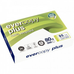 PAPIER A4 80G RECYCLE BLANC EVERCOPY RAMETTE 500F DIN6738 ECOLABEL ANGE BLEU