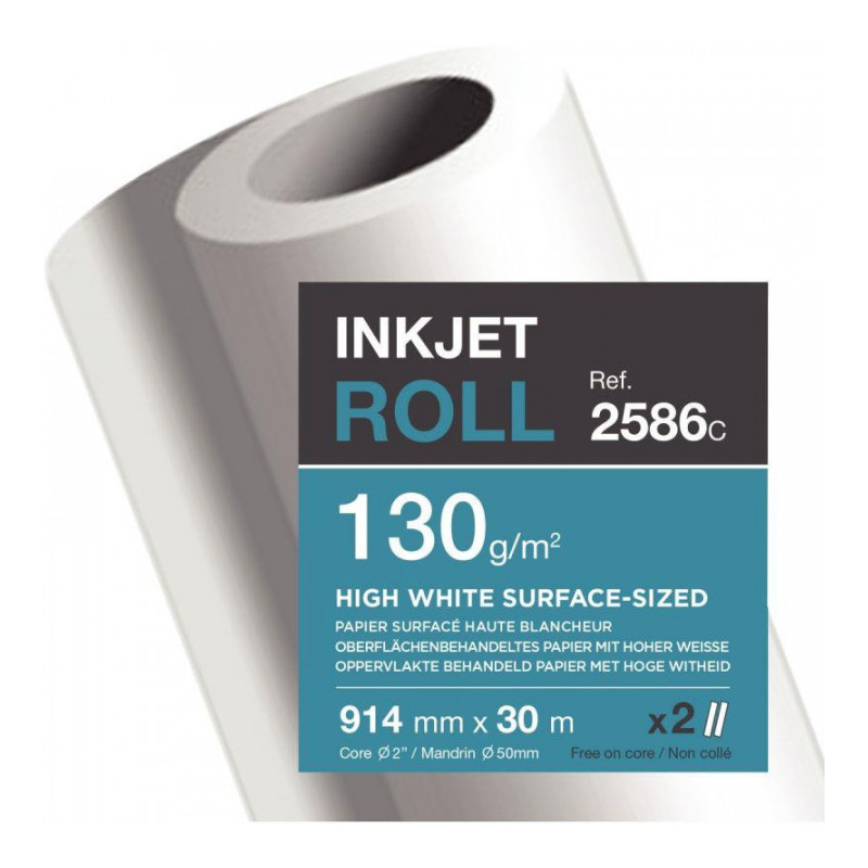 PAPIER COUCHE IMP. *PQT2*COUL. EXTRA BLANC 130 G 914MMx30 M  ROULEAUX 2586C