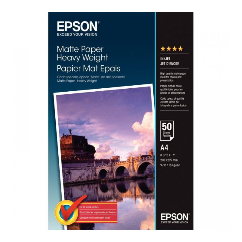 PAPIER PHOTO COUCHÉ MAT EPSON A4 167G PAQUET DE 50 FEUILLES