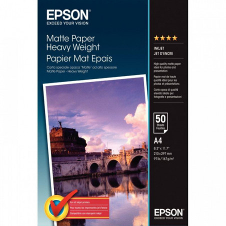 PAPIER PHOTO COUCHÉ MAT EPSON A4 167G PAQUET DE 50 FEUILLES