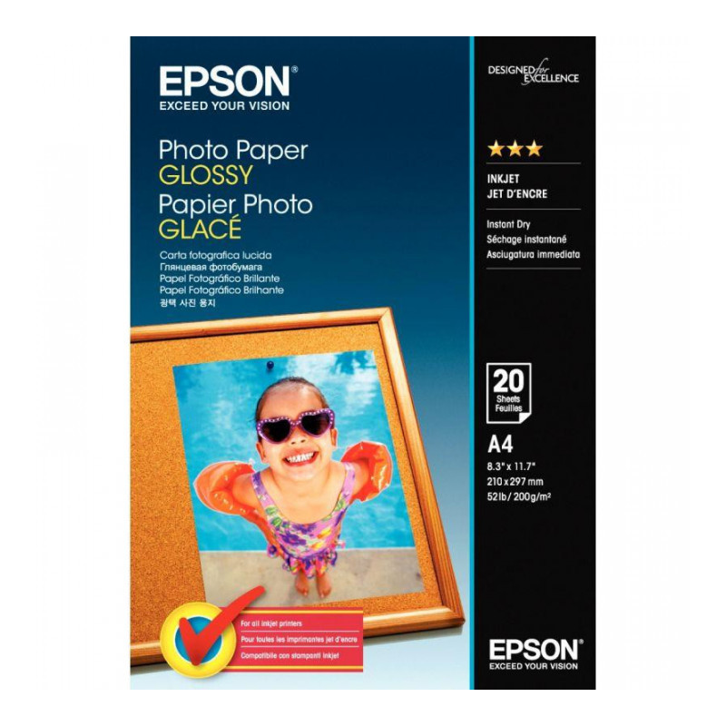 PAPIER PHOTO GLACÉ EPSON A4 200G (21 X 29,7 CM) PAQUET DE 20 FEUILLES