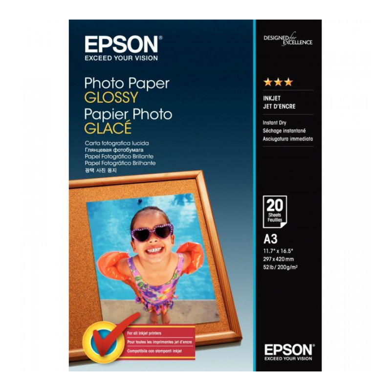 PAPIER PHOTO PREMIUM GLACÉ EPSON A3 200G PAQUET DE 20 FEUILLES