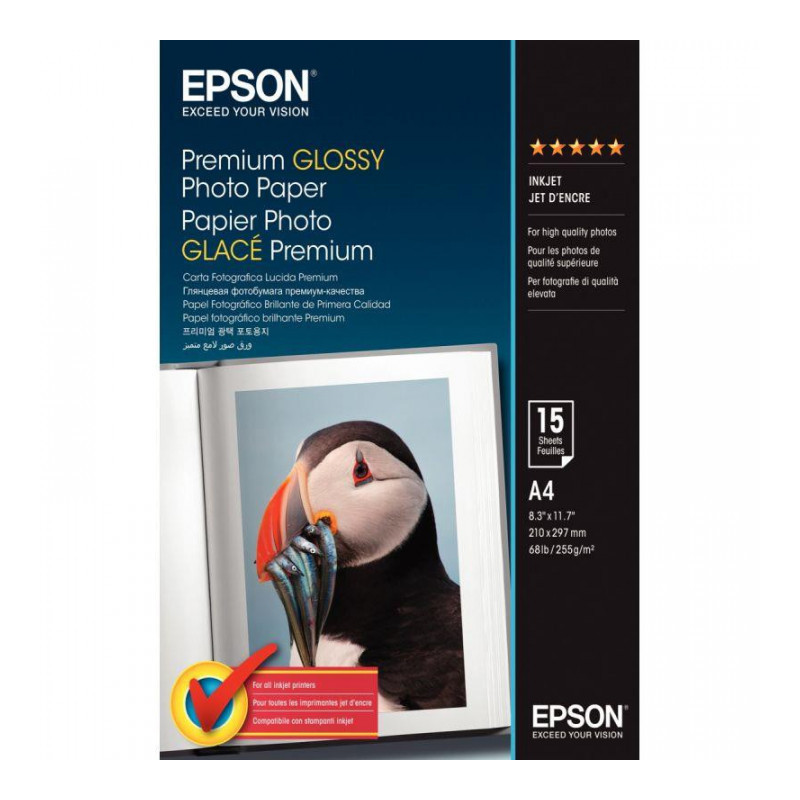 PAPIER PHOTO PREMIUM GLACÉ EPSON A4 255G PAQUET DE 15 FEUILLES