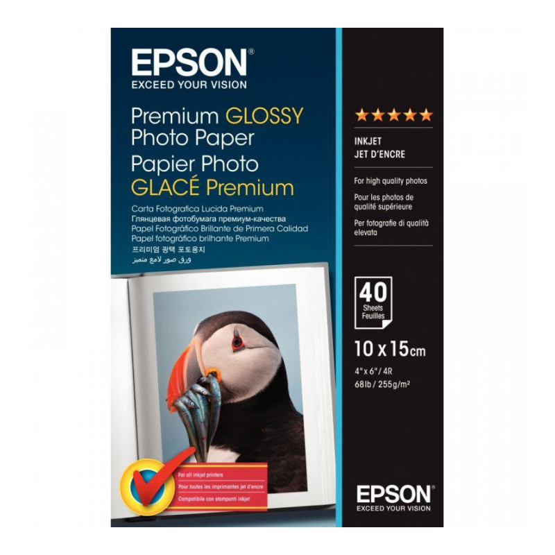 PAPIER PHOTO PREMIUM GLACÉ EPSON A6 255G PAQUET DE 40 FEUILLES