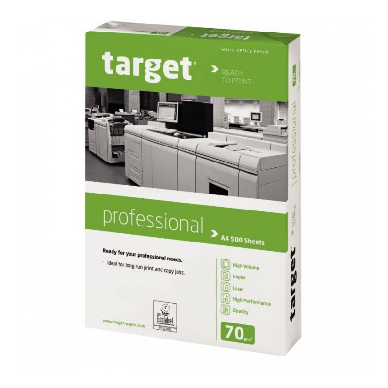 PAPIER**R500F** BLANC 70G TARGET PROFESSIONAL A4 FSC/ECOLABEL/FAB EUROPE DONT ECOFOLIO 0.13CTS