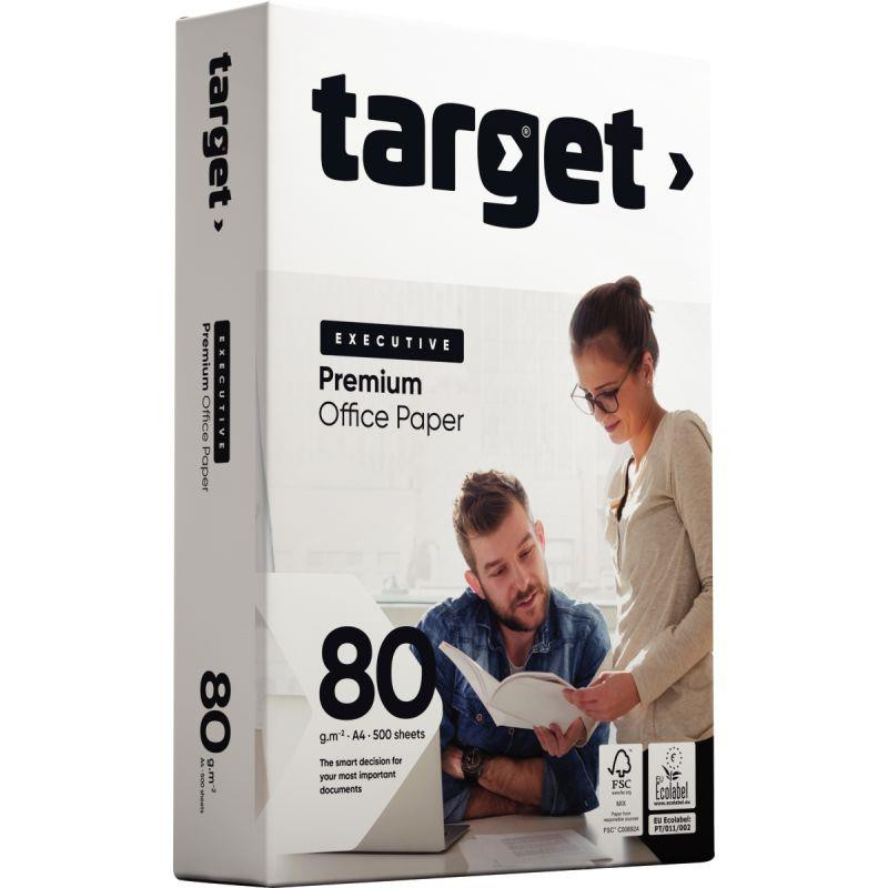 PAPIER **R500F**BLANC 80G DE FORMAT A4 TARGET EXECUTIVE ecolabel/fsc cie171 DONT ECOFOLIO 0.13CTS