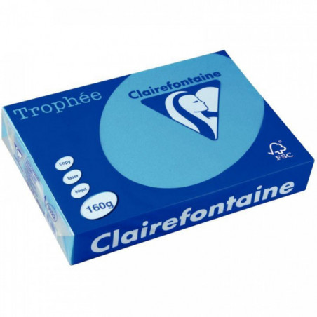 PAQUET DE 250 FEUILLES DE PAPIER 160G DE FORMAT A4 BLEU TURQUOISE TROPHEE CLAIRE