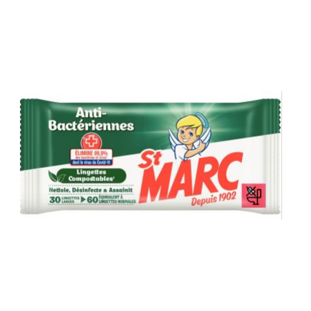 PAQUET DE 30 LINGETTES ANTIBACTÉRIENNE ST MARC