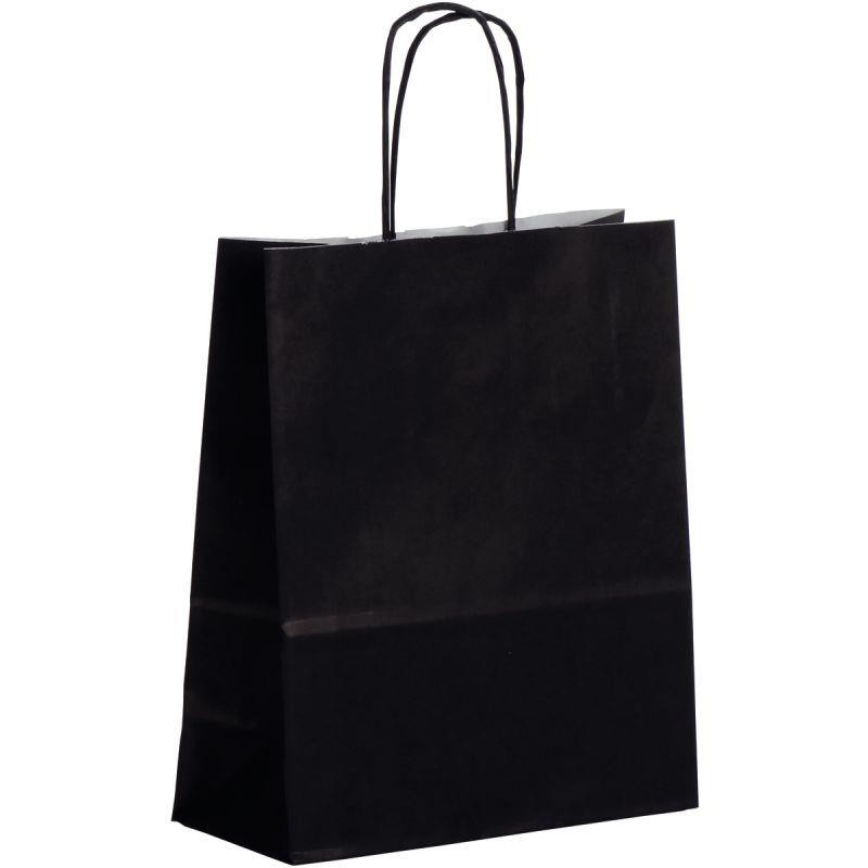 PAQUET DE 50 SACS KRAFT 18+8X22CM AVEC POIGNÉE TORSADÉE NOIR 90GR