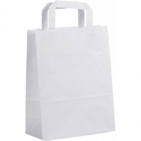 PAQUET DE 50 SACS KRAFT BLANC 22+10X28CM AVEC POIGNÉES PLATES 70GR