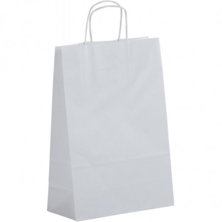 PAQUET DE 50 SACS KRAFT BLANC 22+10X31CM AVEC POIGNÉES TORSADÉES 90GR