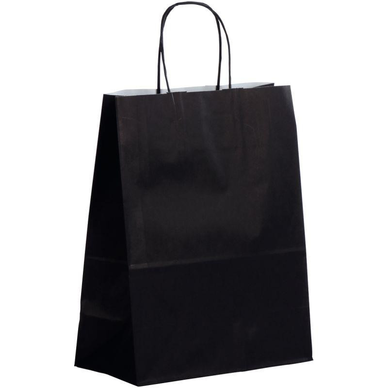 PAQUET DE 50 SACS KRAFT NOIR 23+12X30CM AVEC POIGNÉE TORSADÉE 90GR