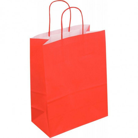 PAQUET DE 50 SACS KRAFT ROUGE 23X+12X30CM POIGNÉES TORSADÉES