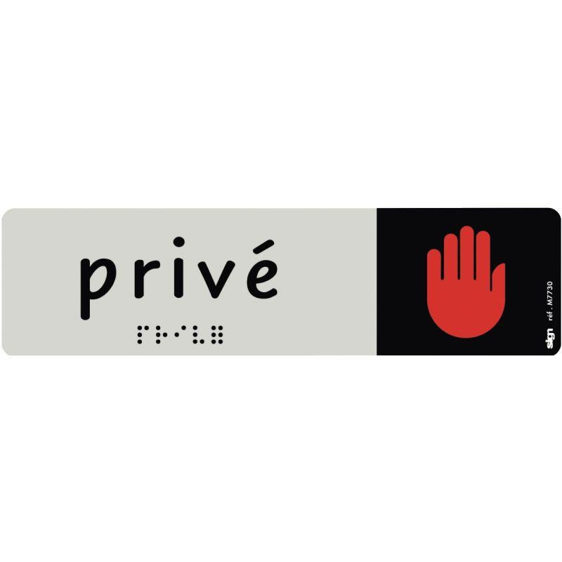 PLAQUE ALUMINIUM DE SIGNALISATION AVEC TEXTE EN BRAILLE PRIVÉ"170 X 45 MM