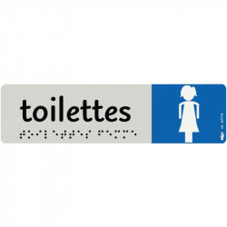 PLAQUE ALUMINIUM DE SIGNALISATION AVEC TEXTE EN BRAILLE TOILETTES FEMMES 170 X 45 MM