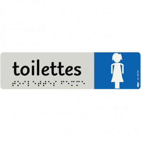 PLAQUE ALUMINIUM DE SIGNALISATION AVEC TEXTE EN BRAILLE TOILETTES FEMMES 170 X 45 MM