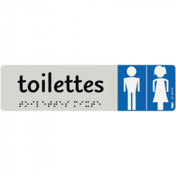 PLAQUE ALUMINIUM DE SIGNALISATION AVEC TEXTE EN BRAILLE TOILETTES HOMMES FEMMES 170 X 45 MM