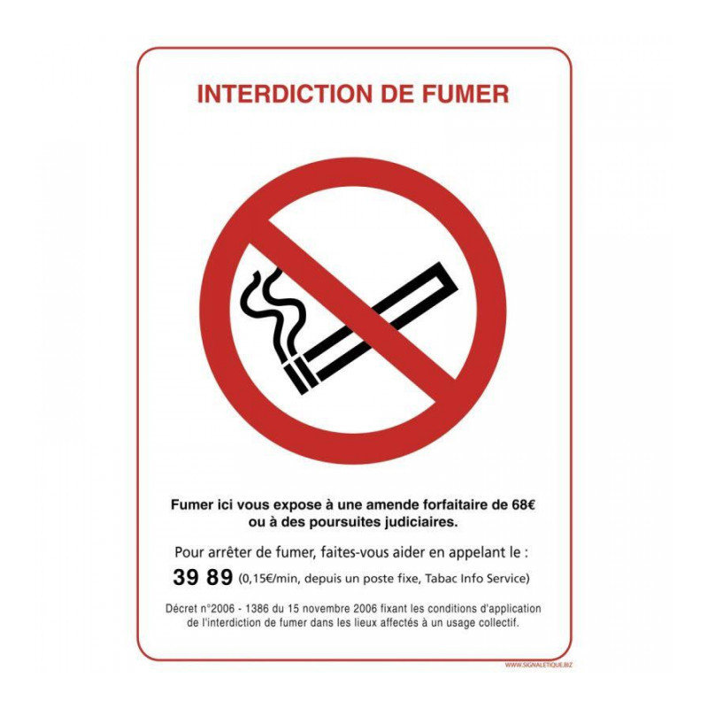 PLAQUE INTERDICTION DE FUMER FORMAT 21X15CM