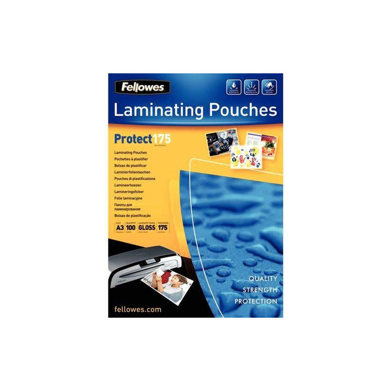 POCHETTES A PLASTIFIER A3 175 MICRONS PQT 100 FELLOWES AVEC FLECHE POUR INDIQUER LE SENS DE PLASTIFICATION